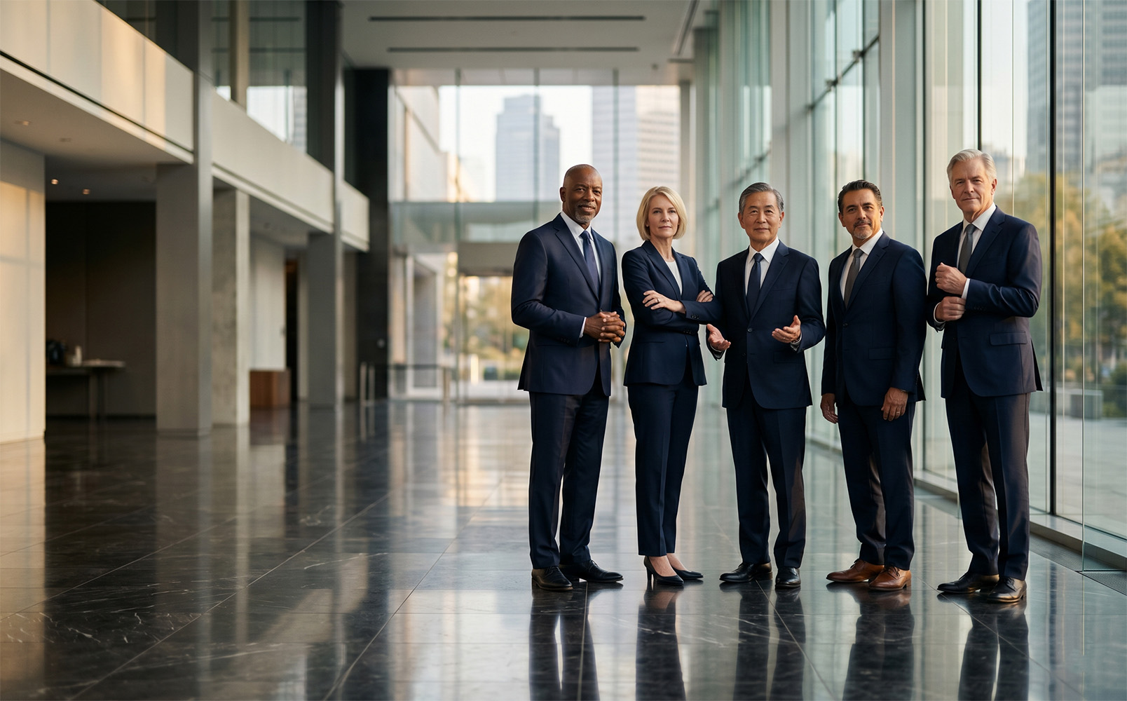 IWMP leadership team in a modern corporate headquarters